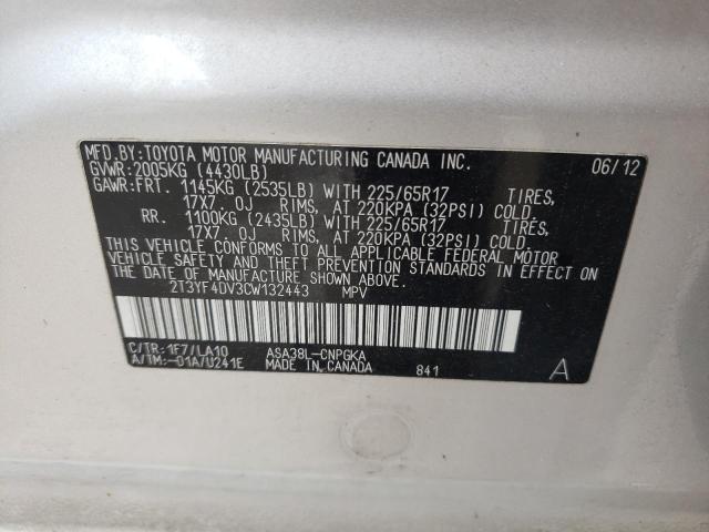 Photo 10 from auction – 2012 TOYOTA RAV4 LIMIT with VIN 2T3YF4DV3CW132443