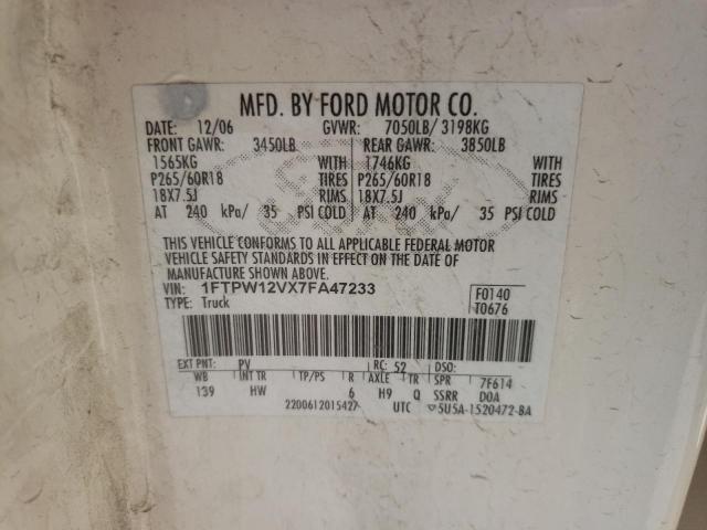 Photo 10 from auction – 2007 FORD F150 SUPER with VIN 1FTPW12VX7FA47233