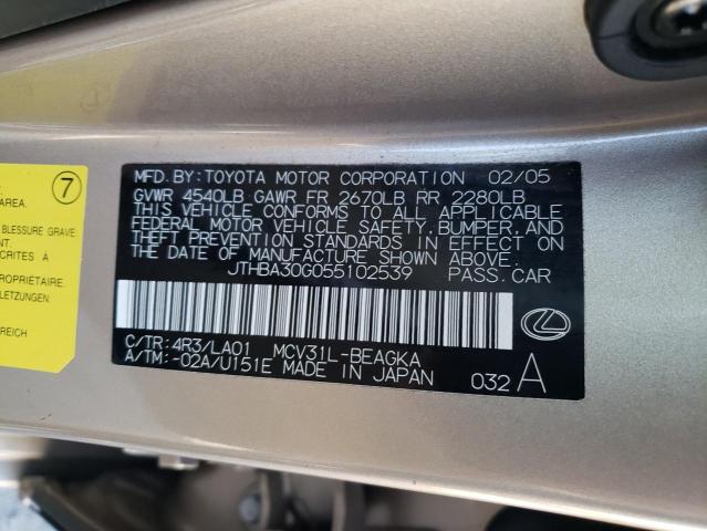 Photo 10 from auction – 2005 LEXUS ES 330 with VIN JTHBA30G055102539