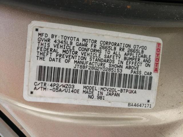 Photo 10 from auction – 2000 LEXUS ES 300 with VIN JT8BF28G2Y0285153