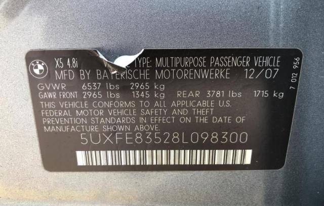 Photo 10 from auction – 2008 BMW X5 4.8I with VIN 5UXFE83528L098300