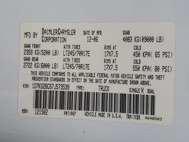 Photo 10 from auction – 2007 DODGE RAM 2500 S with VIN 1D7KS28C67J573539