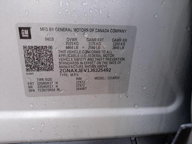 Photo 10 from auction – 2018 CHEVROLET EQUINOX LT with VIN 2GNAXJEV1J6325492