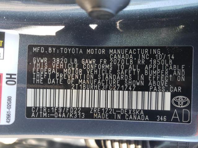 Photo 10 from auction – 2015 TOYOTA COROLLA L with VIN 2T1BURHE3FC271747