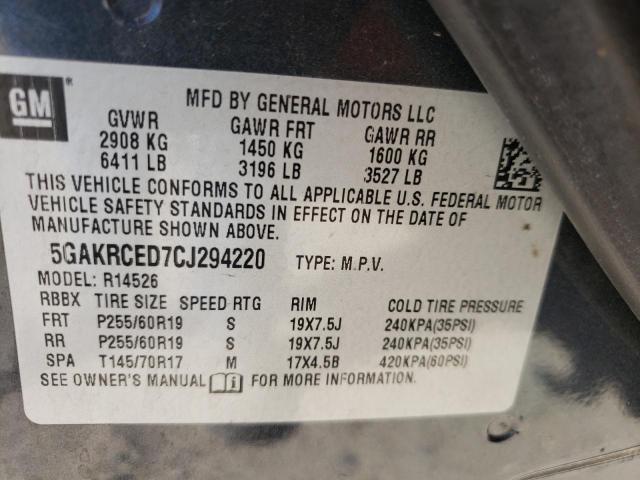 Photo 10 from auction – 2012 BUICK ENCLAVE with VIN 5GAKRCED7CJ294220