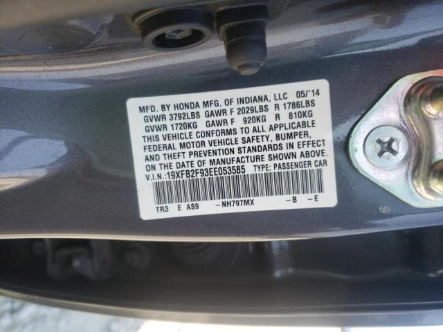 Photo 10 from auction – 2014 HONDA CIVIC EXL with VIN 19XFB2F93EE053585