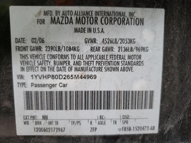 Photo 10 from auction – 2006 MAZDA 6 S with VIN 1YVHP80D265M44969