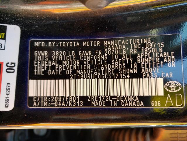 Photo 10 from auction – 2016 TOYOTA COROLLA L with VIN 2T1BURHE0GC517154