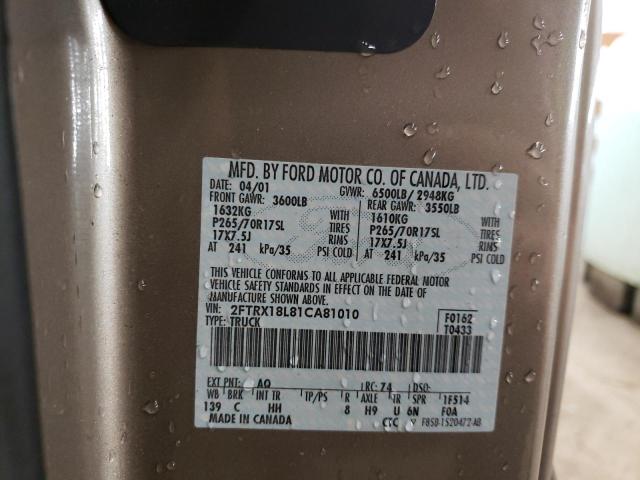 Photo 10 from auction – 2001 FORD F150 with VIN 2FTRX18L81CA81010