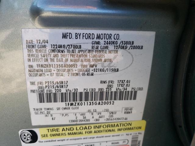 Photo 10 from auction – 2005 FORD FREESTYLE with VIN 1FMZK01135GA20052