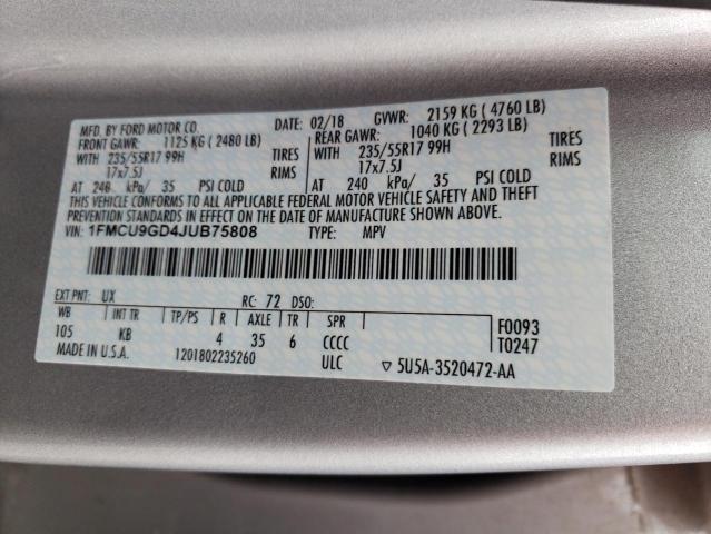Photo 10 from auction – 2018 FORD ESCAPE SE with VIN 1FMCU9GD4JUB75808