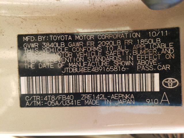 Photo 10 from auction – 2011 TOYOTA COROLLA BA with VIN JTDBU4EE4B9165816