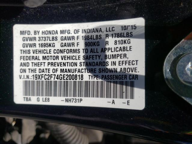 Photo 10 from auction – 2016 HONDA CIVIC EX with VIN 19XFC2F74GE200818