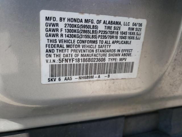 Photo 10 from auction – 2006 HONDA PILOT LX with VIN 5FNYF18186B023606