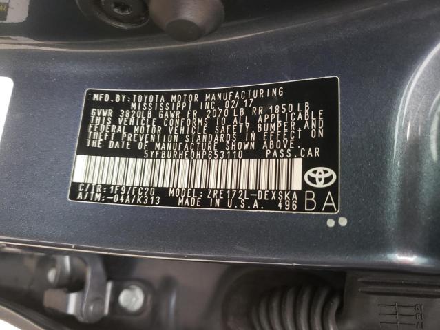 Photo 10 from auction – 2017 TOYOTA COROLLA L with VIN 5YFBURHE0HP653110