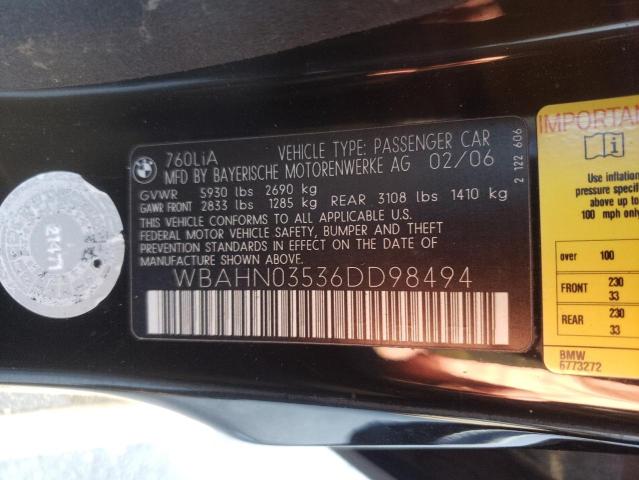 Photo 10 from auction – 2006 BMW 760 LI with VIN WBAHN03536DD98494