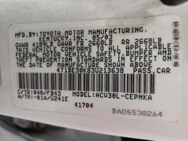 Photo 10 from auction – 2003 TOYOTA CAMRY LE with VIN 4T1BE30K83U213638