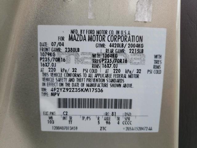 Photo 10 from auction – 2005 MAZDA TRIBUTE I with VIN 4F2YZ92Z35KM17536