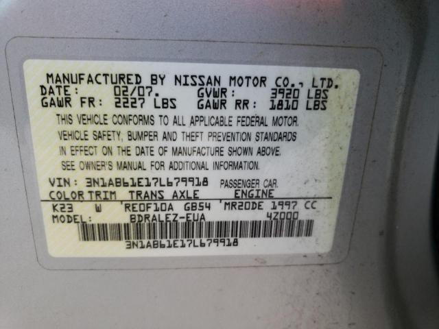 Photo 10 from auction – 2007 NISSAN SENTRA 2.0 with VIN 3N1AB61E17L679918