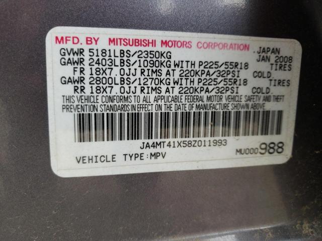 Photo 10 from auction – 2008 MITSUBISHI OUTLANDER with VIN JA4MT41X58Z011993
