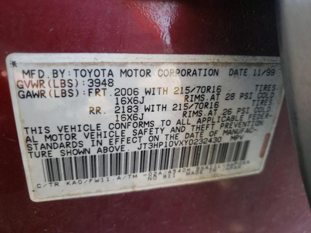 Photo 10 from auction – 2000 TOYOTA RAV4 with VIN JT3HP10VXY0232430