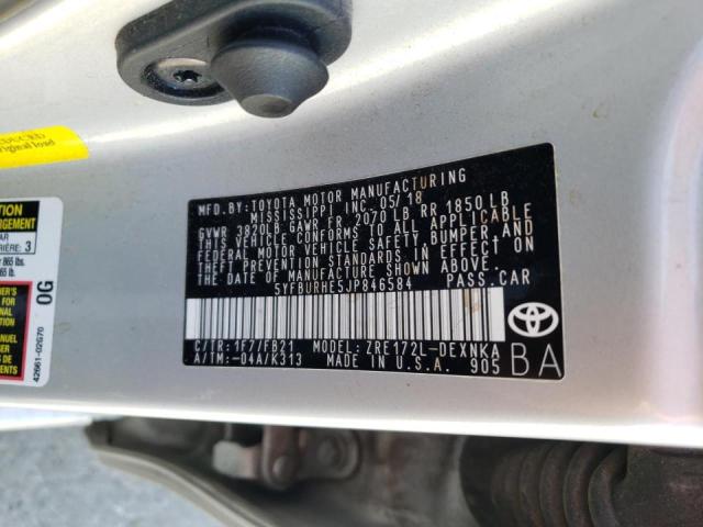 Photo 10 from auction – 2018 TOYOTA COROLLA L with VIN 5YFBURHE5JP846584
