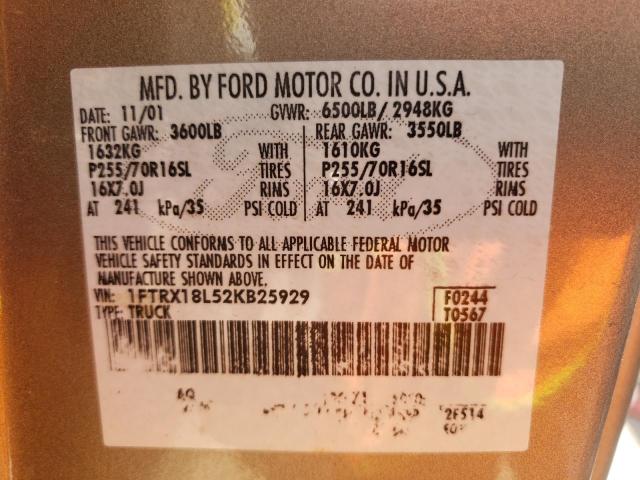 Photo 10 from auction – 2002 FORD F150 with VIN 1FTRX18L52KB25929