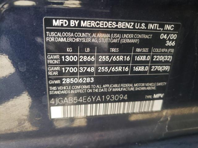 Photo 10 from auction – 2000 MERCEDES-BENZ ML 320 with VIN 4JGAB54E6YA193094