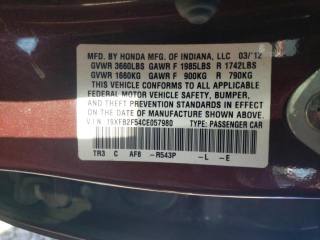 Photo 10 from auction – 2012 HONDA CIVIC LX with VIN 19XFB2F54CE057980