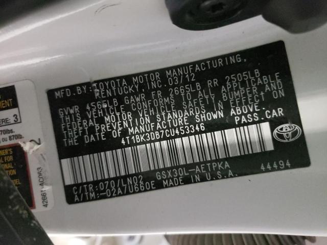 Photo 10 from auction – 2012 TOYOTA AVALON BAS with VIN 4T1BK3DB7CU453346