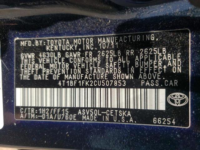Photo 10 from auction – 2012 TOYOTA CAMRY BASE with VIN 4T1BF1FK2CU507853