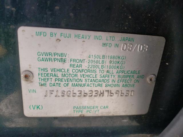 Photo 10 from auction – 2003 SUBARU FORESTER 2 with VIN JF1SG63633H769630