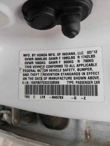 Foto 10 de la subasta – 2012 HONDA CIVIC LX con VIN 19XFB2F53CE338569