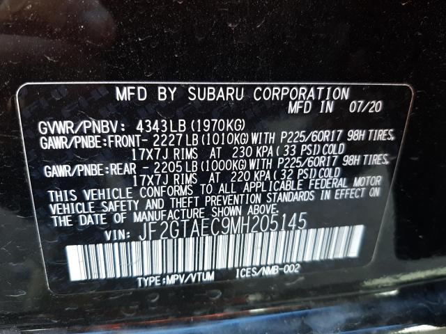 Photo 10 from auction – 2021 SUBARU CROSSTREK with VIN JF2GTAEC9MH205145