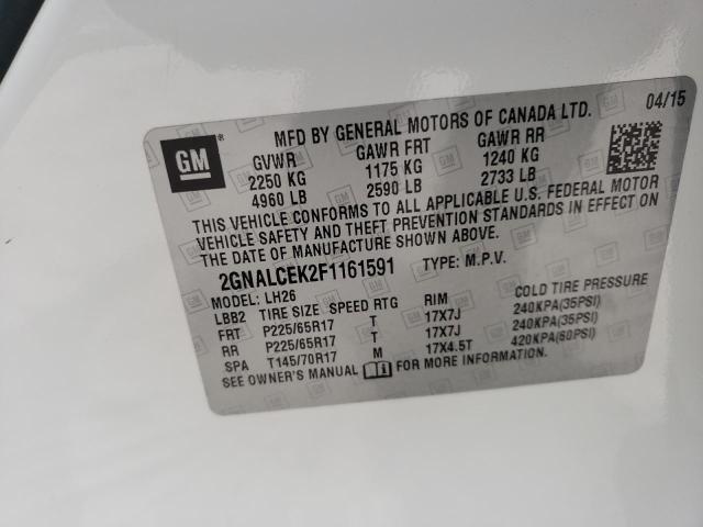 Photo 10 from auction – 2015 CHEVROLET EQUINOX LT with VIN 2GNALCEK2F1161591