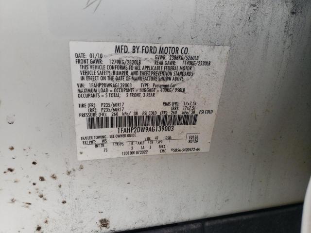 Photo 10 from auction – 2010 FORD TAURUS SE with VIN 1FAHP2DW9AG139003