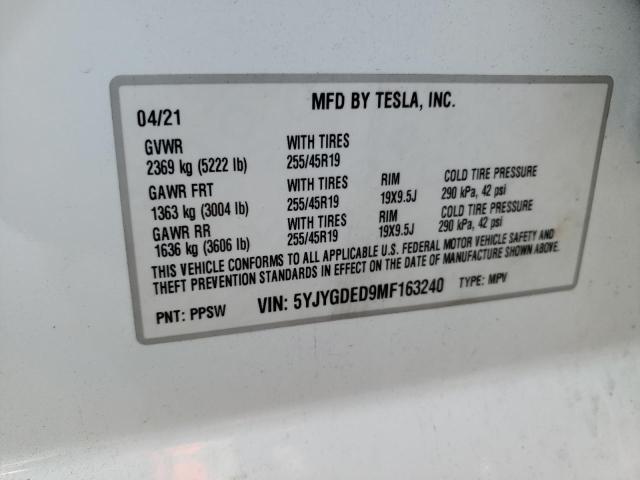 Photo 10 from auction – 2021 TESLA MODEL Y with VIN 5YJYGDED9MF163240
