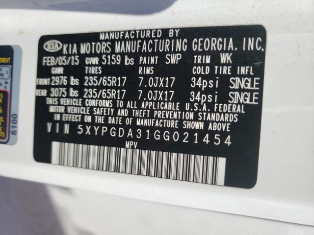Photo 10 from auction – 2016 KIA SORENTO LX with VIN 5XYPGDA31GG021454