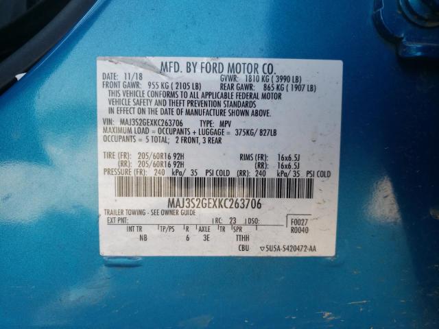 Photo 10 from auction – 2019 FORD ECOSPORT S with VIN MAJ3S2GEXKC263706