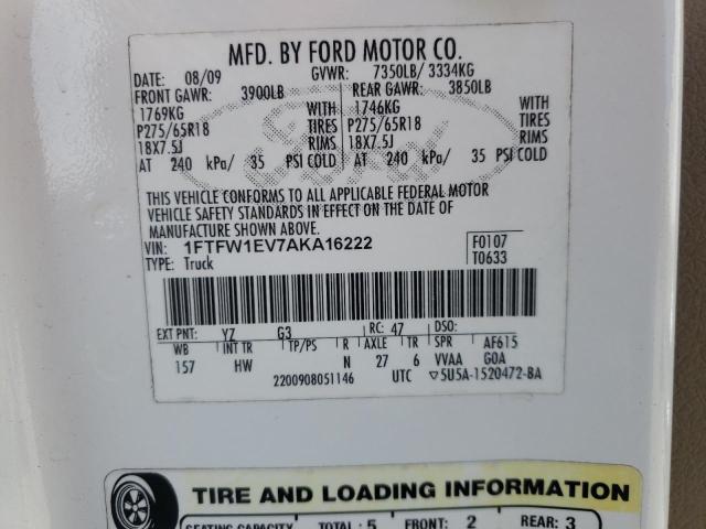 Photo 10 from auction – 2010 FORD F150 SUPER with VIN 1FTFW1EV7AKA16222