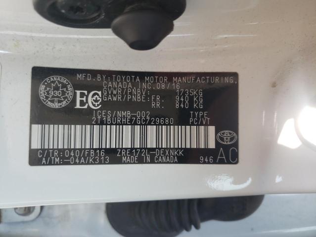Photo 10 from auction – 2016 TOYOTA COROLLA L with VIN 2T1BURHE7GC729680