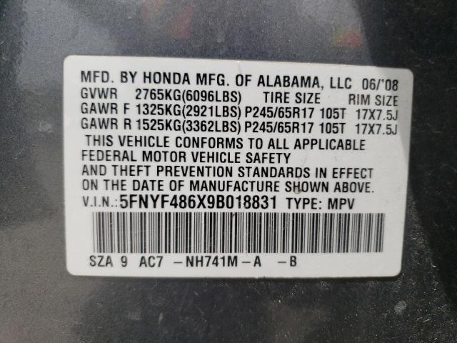 Photo 10 from auction – 2009 HONDA PILOT EXL with VIN 5FNYF486X9B018831