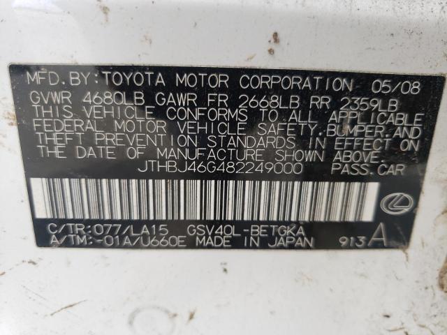 Photo 10 from auction – 2008 LEXUS ES 350 with VIN JTHBJ46G482249000
