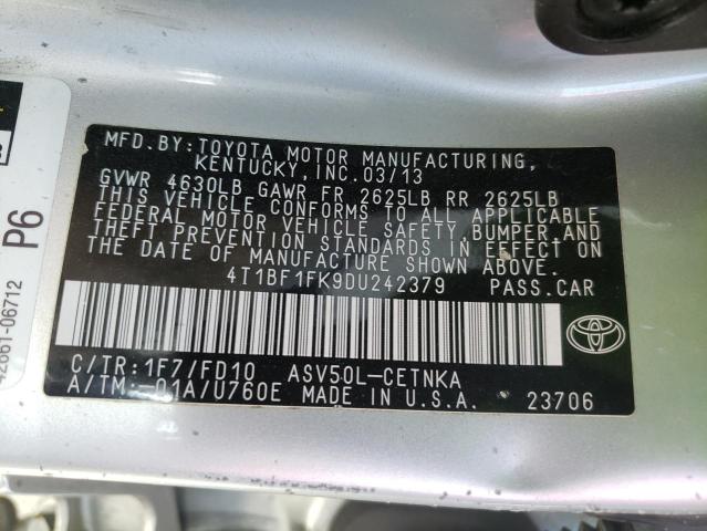 Photo 10 from auction – 2013 TOYOTA CAMRY L with VIN 4T1BF1FK9DU242379