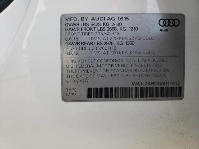 Photo 10 from auction – 2016 AUDI Q5 PREMIUM with VIN WA1L2AFP7GA011612