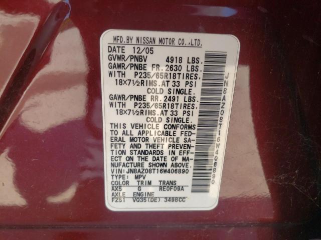 Photo 10 from auction – 2006 NISSAN MURANO SL with VIN JN8AZ08T16W406890