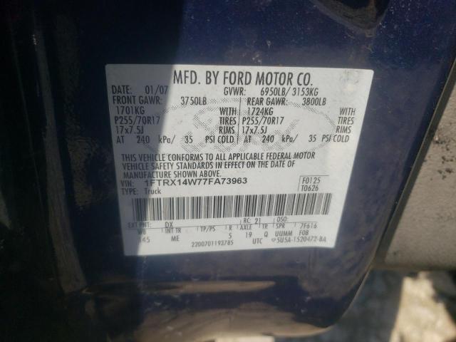 Photo 10 from auction – 2007 FORD F150 with VIN 1FTRX14W77FA73963