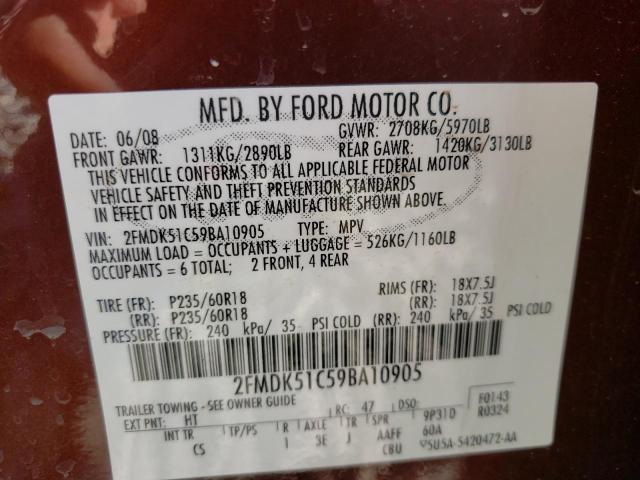 Photo 10 from auction – 2009 FORD FLEX SE with VIN 2FMDK51C59BA10905
