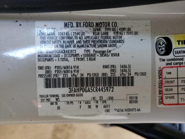 Photo 10 from auction – 2012 FORD FUSION S with VIN 3FAHP0GA5CR445972