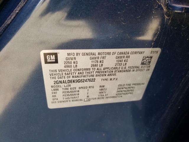 Photo 10 from auction – 2016 CHEVROLET EQUINOX LT with VIN 2GNALDEK9G6247622